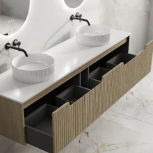 Lilinoe 1800mm Natural Oak Wall Hung Double Vanity with Stone Countertop